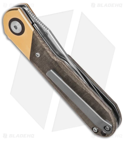 Kizer Vanguard Comet Liner Lock Knife Brass/Green Micarta (2.9" Satin) Kizer Vanguard Comet Liner Lock Knife Brass/Green Micarta (2.9" Satin) -Blade HQ Store Kizer Comet Vanguard LLK Brass Micarta 2in Satin BHQ 156412 td side 2