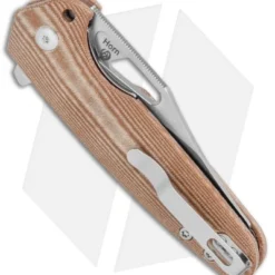 Kizer Horn Frame Lock Flipper Knife Tan Micarta (3.1" Satin) Ki3557 -Blade HQ Store Kizer Horn FL Flipper Natural Micarta Satin V3557N1 BHQ 106885 jr side