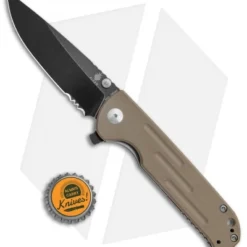 Kizer Justice Liner Lock Flipper Knife Brown G-10 (3.75" Black SW Serr) -Blade HQ Store Kizer Justice LL Brown G 10 Black Serr V4543N2 BHQ 107555 jr bottlecap