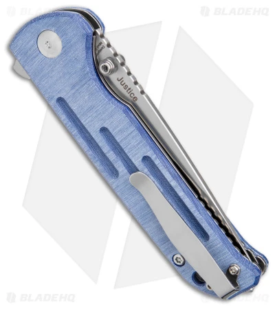 Kizer Justice Liner Lock Flipper Knife Denim Micarta (3.75" N690 Satin) Kizer Justice Liner Lock Flipper Knife Denim Micarta (3.75" N690 Satin) -Blade HQ Store Kizer Justice LL Flipper Denim Micarta Satin BHQ 156459 jr side