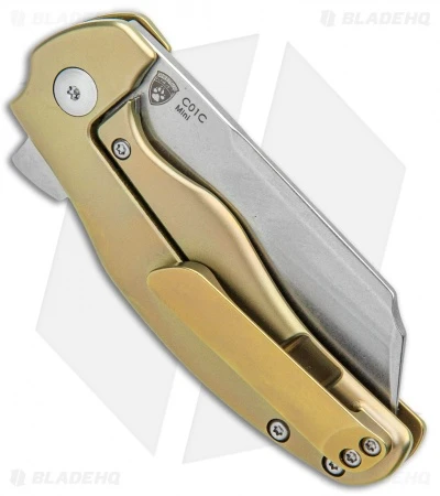 Kizer Mini Sheepdog C01C Frame Lock Flipper Knife Gold Titanium (2.6" Satin) Kizer Mini Sheepdog C01C Frame Lock Flipper Knife Gold Titanium (2.6" Satin) -Blade HQ Store Kizer Mini Sheepdog C01C FL Gold Ti Satin Ki3488A3 BHQ 93981 jr side