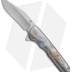 Kizer Cutlery Flashbang Skully Flipper Knife Titanium (3.5" Stonewash) Ki454A2